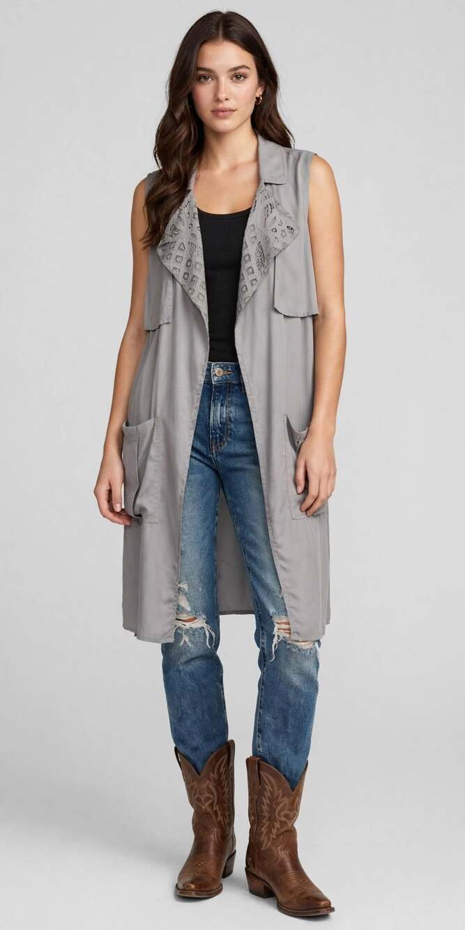 Candie's Grey Drapey Vest with Lace Collar Detail Size XL New with Tags
